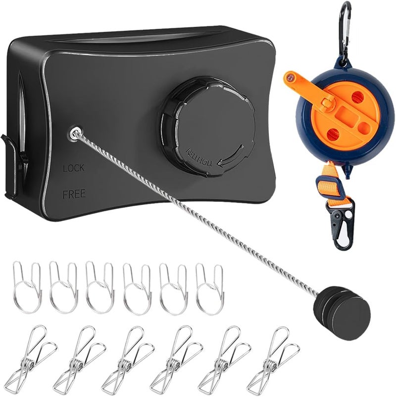 Yuki Retractable Clothesline Indoor Outdoor Clothes Line Kit, Heavy Duty Clothes Drying Laundry Line 16.7ft Wall Mounted Drying Rack Non-Sagging Air Dry Clothing Travel Clotheslines (Black) - Image 1
